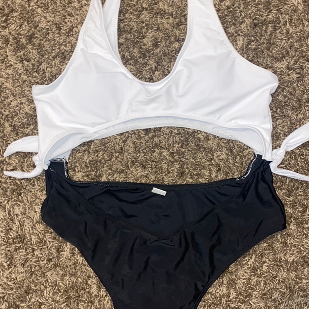 white and black swimsuit